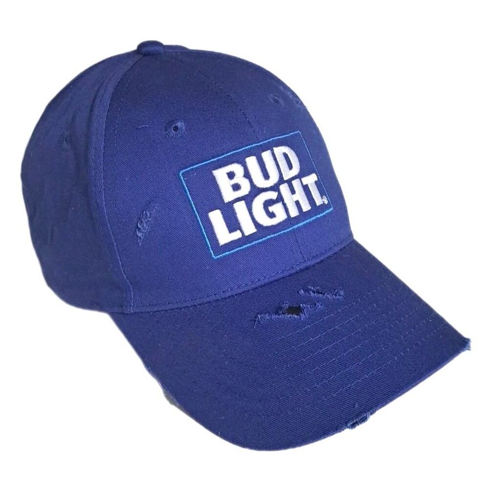 Bud Light Distressed Hat St Louis Brewery Blue cap Embroidered Strap Back Unisex